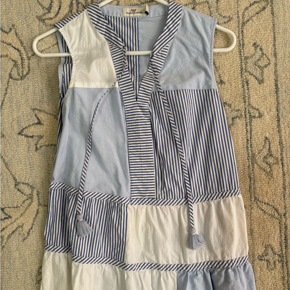Blue and White Striped Patchwork top